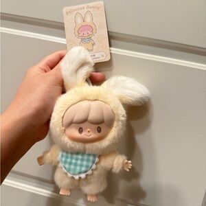 Adorable Bunny Plush Toy with Checkered Bib